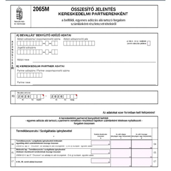 A belföldi összesítő jelentés formanyomtatványa